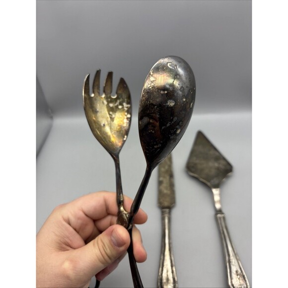 Princess House Silver Plated Serving Set Cake Server & Knife & Salad Tongs Italy - Picture 10 of 11